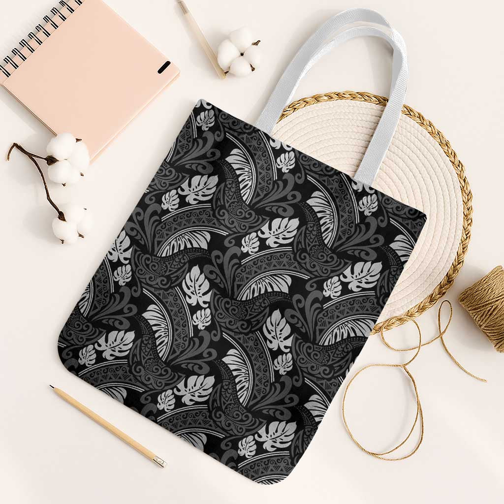 Grayscale Monstera Tote Bag Polynesian Tribal Pattern - Polynesian Pride