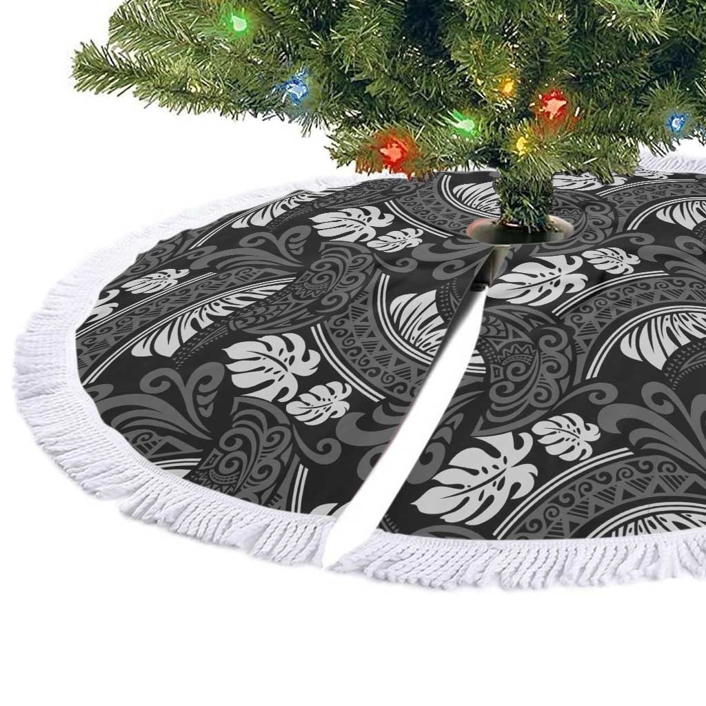 Grayscale Monstera Tree Skirt Polynesian Tribal Pattern - Polynesian Pride