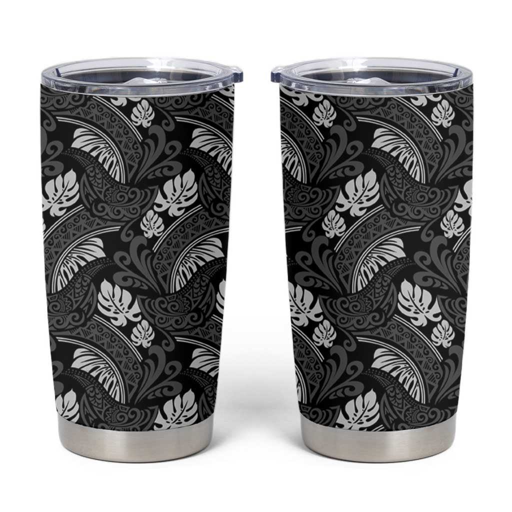 Grayscale Monstera Tumbler Cup Polynesian Tribal Pattern - Polynesian Pride