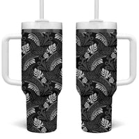 Grayscale Monstera Tumbler With Handle Polynesian Tribal Pattern - Polynesian Pride