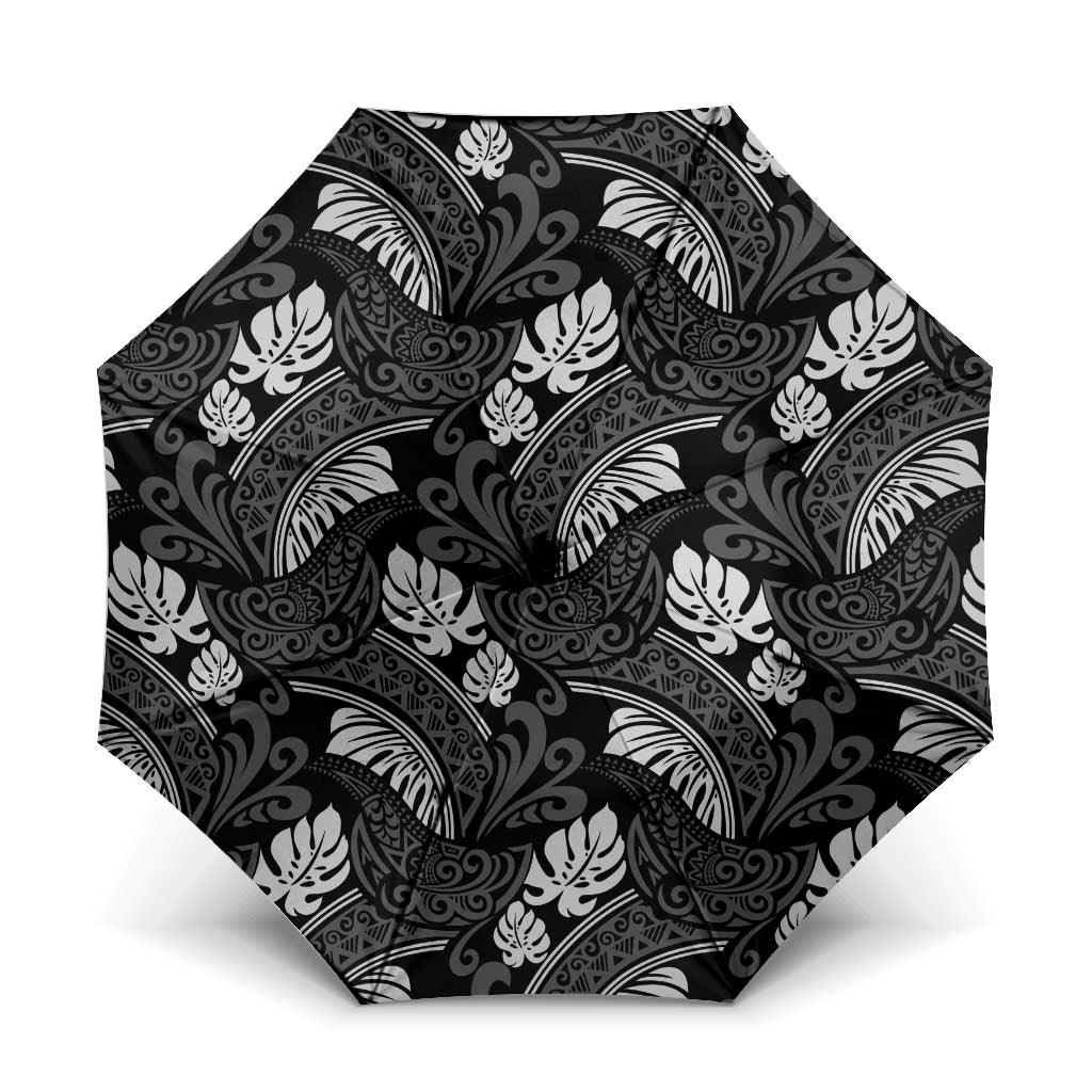 Grayscale Monstera Umbrella Polynesian Tribal Pattern - Polynesian Pride