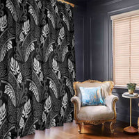 Grayscale Monstera Window Curtain Polynesian Tribal Pattern - Polynesian Pride