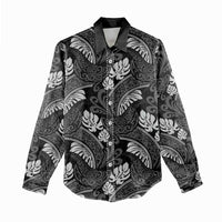 Grayscale Monstera Women Casual Shirt Polynesian Tribal Pattern - Polynesian Pride