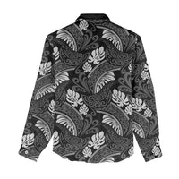 Grayscale Monstera Women Casual Shirt Polynesian Tribal Pattern - Polynesian Pride