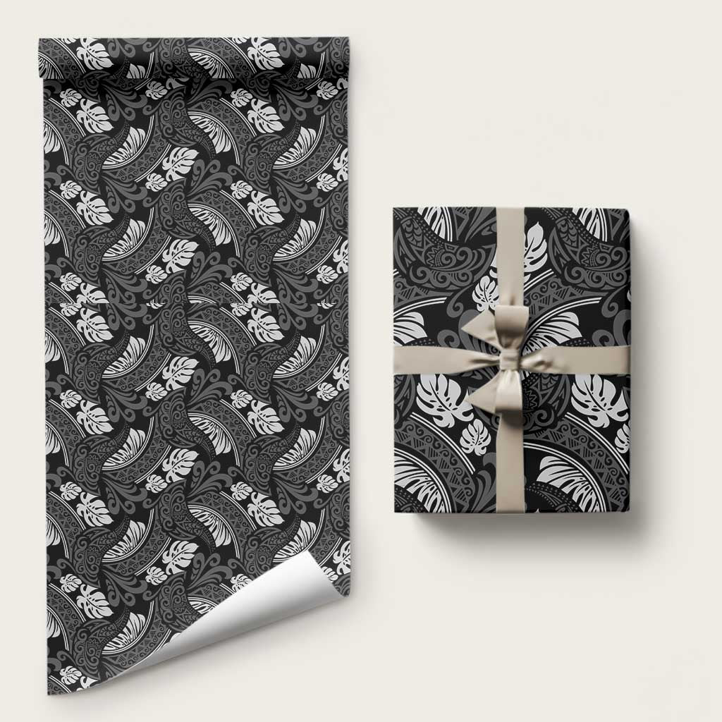 Grayscale Monstera Wrapping Paper Polynesian Tribal Pattern - Polynesian Pride