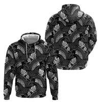 Grayscale Monstera Zip Hoodie Polynesian Tribal Pattern - Polynesian Pride