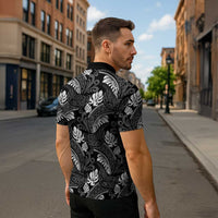 Grayscale Monstera Zipper Polo Shirt Polynesian Tribal Pattern - Polynesian Pride