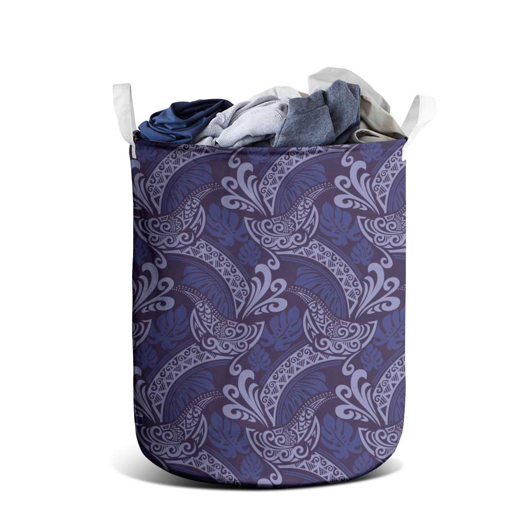 Deep Blue Monstera Laundry Basket Polynesian Tribal Pattern - Polynesian Pride