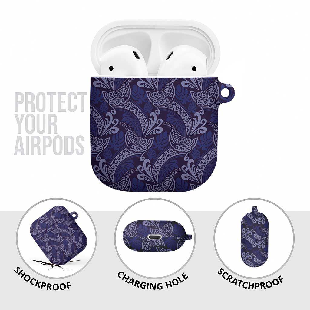 Deep Blue Monstera AirPods Case Polynesian Tribal Pattern - Polynesian Pride