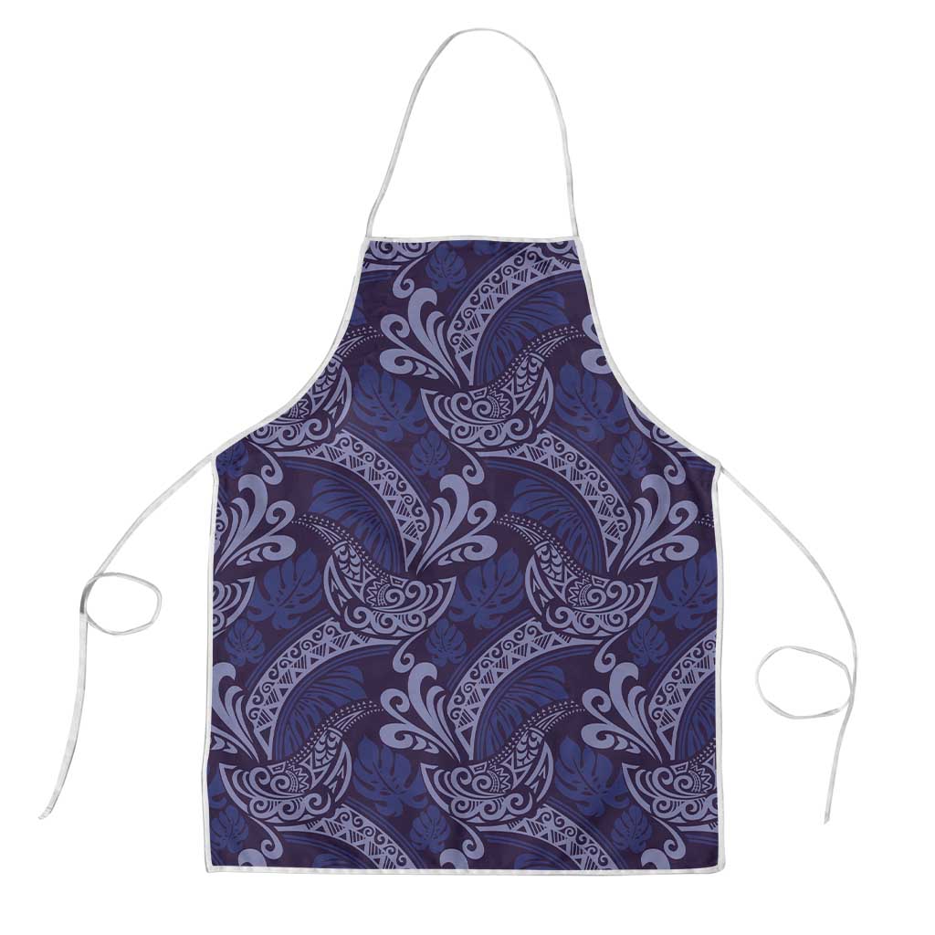 Deep Blue Monstera Apron Polynesian Tribal Pattern - Polynesian Pride