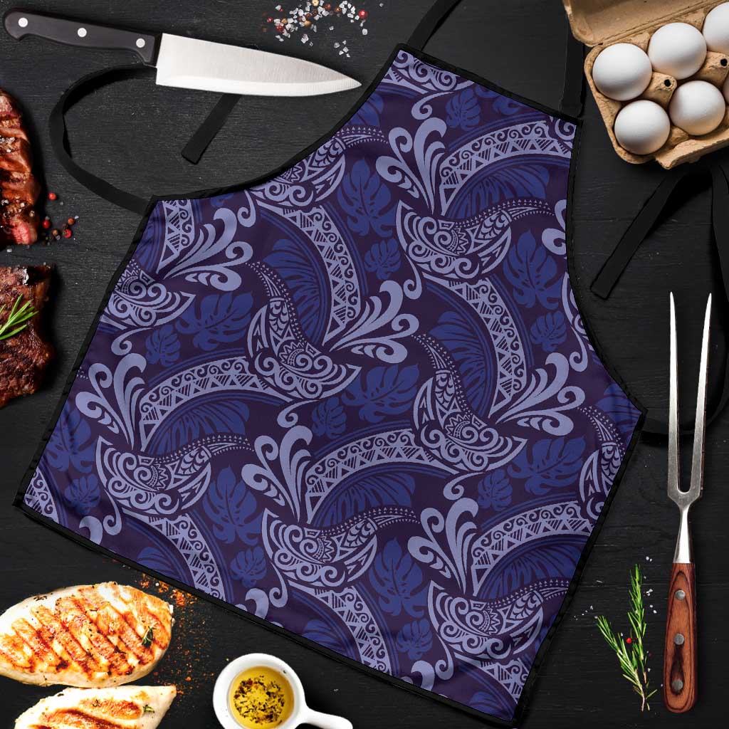 Deep Blue Monstera Apron Polynesian Tribal Pattern - Polynesian Pride