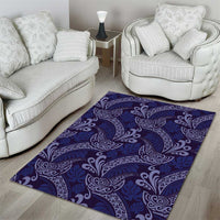 Deep Blue Monstera Area Rug Polynesian Tribal Pattern - Polynesian Pride