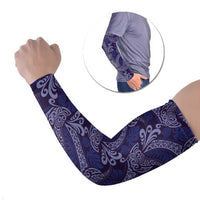 Deep Blue Monstera Arm Sleeves Polynesian Tribal Pattern - Polynesian Pride