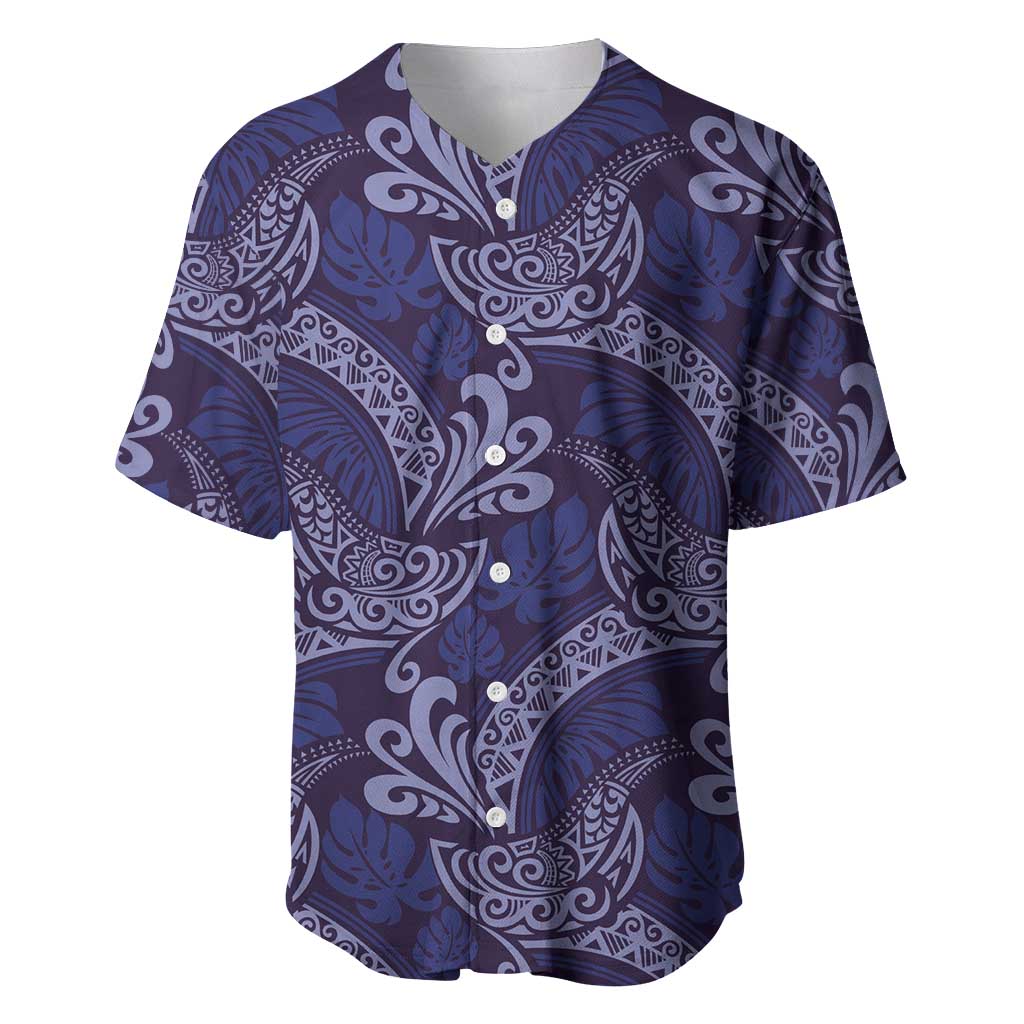 Deep Blue Monstera Baseball Jersey Polynesian Tribal Pattern - Polynesian Pride