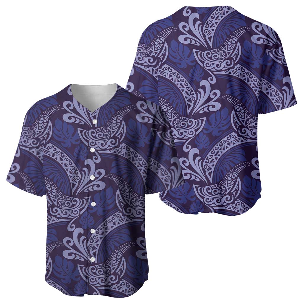 Deep Blue Monstera Baseball Jersey Polynesian Tribal Pattern - Polynesian Pride