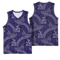 Deep Blue Monstera Basketball Jersey Polynesian Tribal Pattern - Polynesian Pride