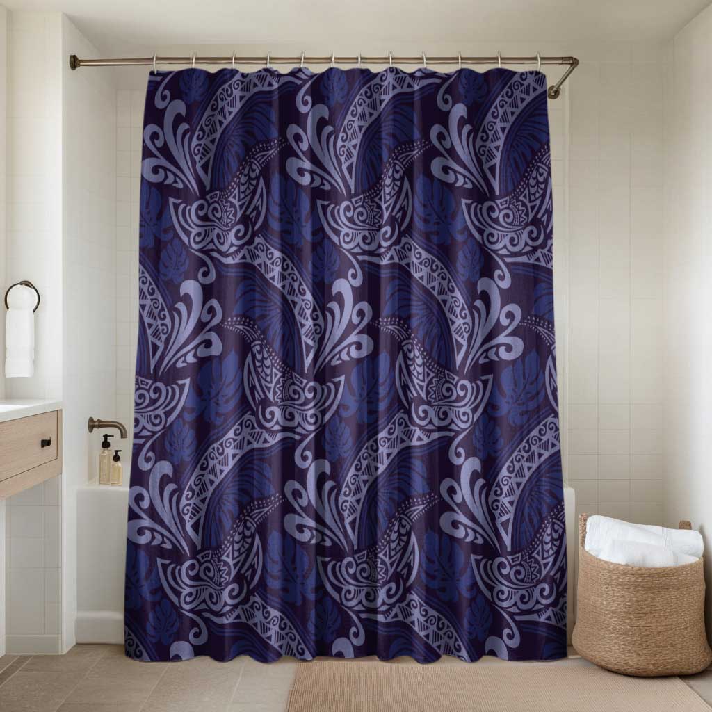 Deep Blue Monstera Bathroom Set Polynesian Tribal Pattern - Polynesian Pride