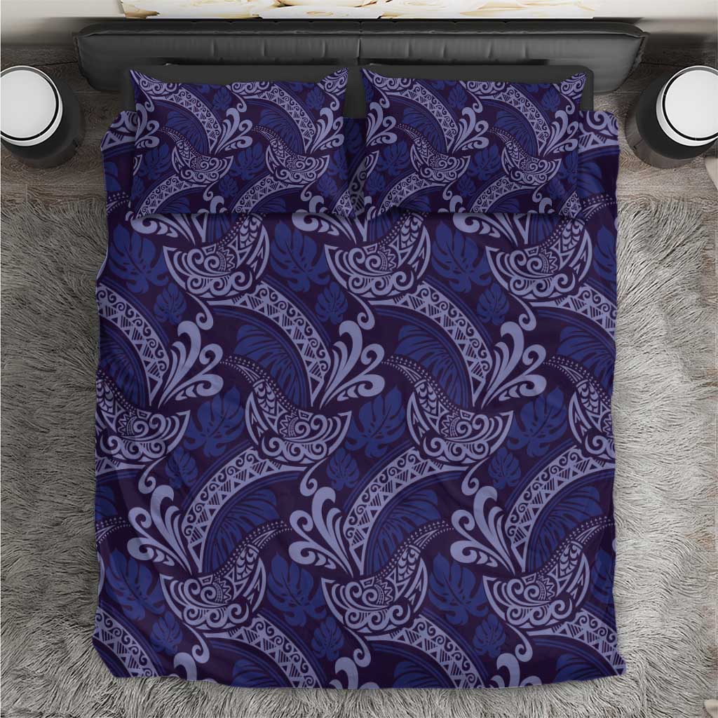Deep Blue Monstera Bedding Set Polynesian Tribal Pattern - Polynesian Pride