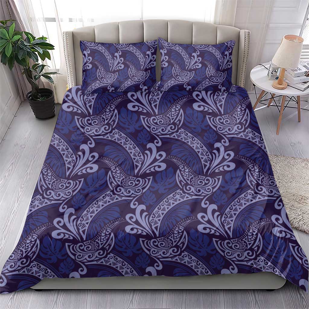 Deep Blue Monstera Bedding Set Polynesian Tribal Pattern - Polynesian Pride