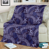 Deep Blue Monstera Blanket Polynesian Tribal Pattern - Polynesian Pride