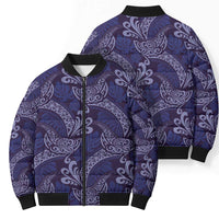 Deep Blue Monstera Bomber Puffer Jacket Polynesian Tribal Pattern - Polynesian Pride