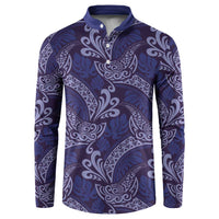 Deep Blue Monstera Button Sweatshirt Polynesian Tribal Pattern - Polynesian Pride
