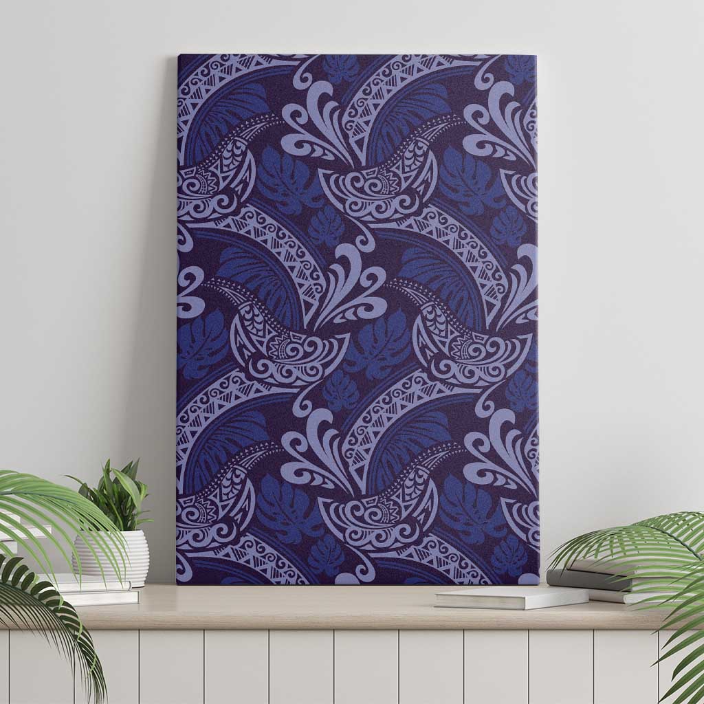 Deep Blue Monstera Canvas Wall Art Polynesian Tribal Pattern - Polynesian Pride