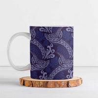 Deep Blue Monstera Ceramic Mug Polynesian Tribal Pattern - Polynesian Pride
