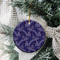 Deep Blue Monstera Ceramic Ornament Polynesian Tribal Pattern - Polynesian Pride