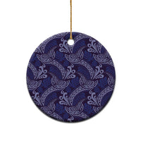 Deep Blue Monstera Ceramic Ornament Polynesian Tribal Pattern - Polynesian Pride