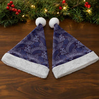 Deep Blue Monstera Christmas Santa Hat Polynesian Tribal Pattern - Polynesian Pride