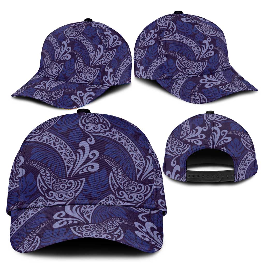 Deep Blue Monstera Classic Cap Polynesian Tribal Pattern - Polynesian Pride