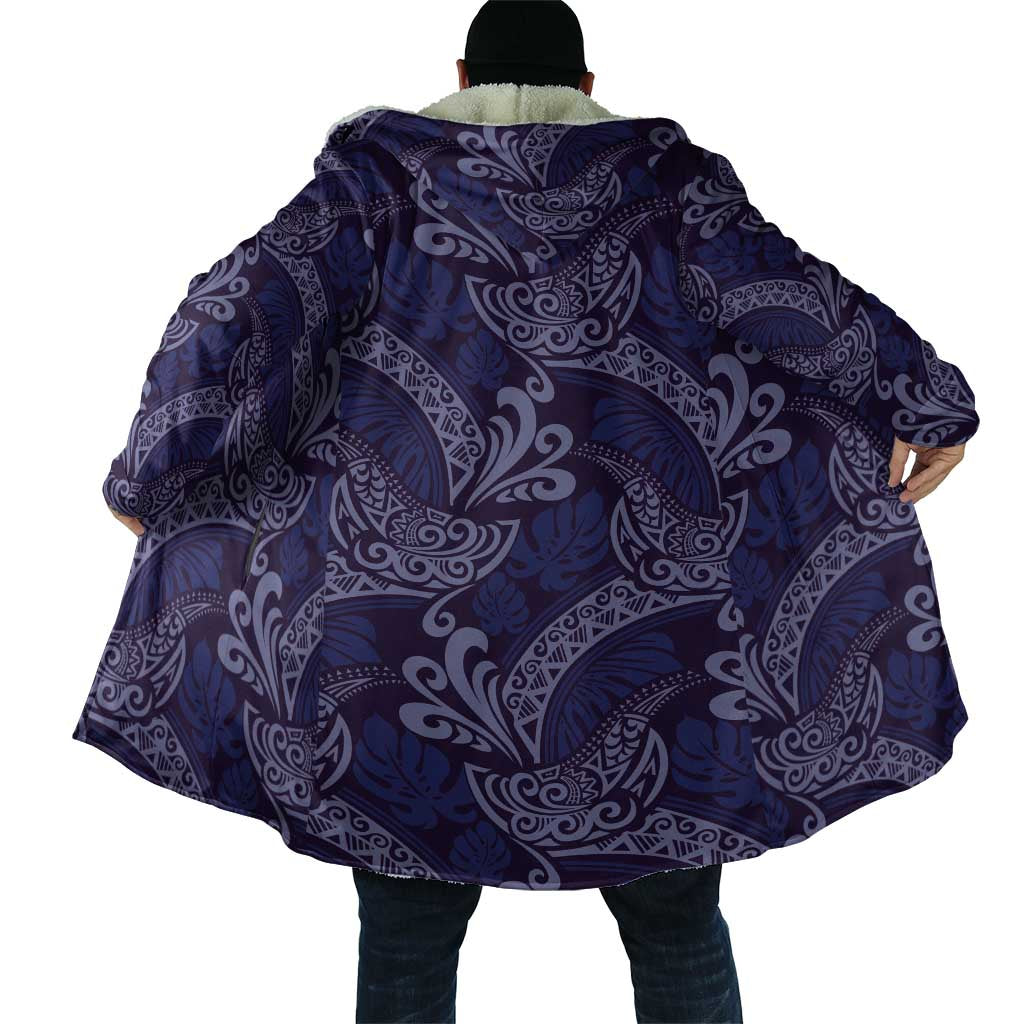 Deep Blue Monstera Cloak Polynesian Tribal Pattern - Polynesian Pride