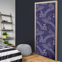 Deep Blue Monstera Door Cover Polynesian Tribal Pattern - Polynesian Pride
