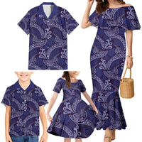 Deep Blue Monstera Family Matching Mermaid Dress and Hawaiian Shirt Polynesian Tribal Pattern - Polynesian Pride