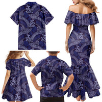 Deep Blue Monstera Family Matching Mermaid Dress and Hawaiian Shirt Polynesian Tribal Pattern - Polynesian Pride