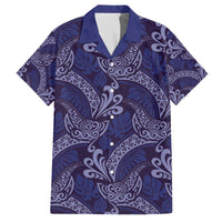 Deep Blue Monstera Family Matching Off The Shoulder Long Sleeve Dress and Hawaiian Shirt Polynesian Tribal Pattern - Polynesian Pride