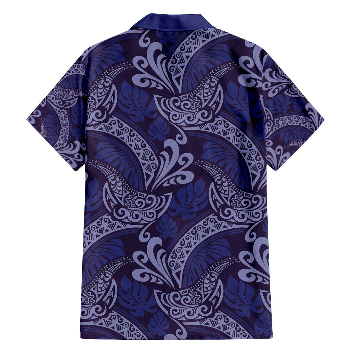 Deep Blue Monstera Family Matching Off The Shoulder Long Sleeve Dress and Hawaiian Shirt Polynesian Tribal Pattern - Polynesian Pride