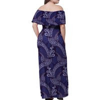 Deep Blue Monstera Family Matching Off Shoulder Maxi Dress and Hawaiian Shirt Polynesian Tribal Pattern - Polynesian Pride