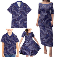 Deep Blue Monstera Family Matching Puletasi and Hawaiian Shirt Polynesian Tribal Pattern - Polynesian Pride
