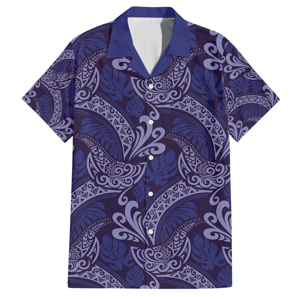 Deep Blue Monstera Family Matching Summer Maxi Dress and Hawaiian Shirt Polynesian Tribal Pattern - Polynesian Pride