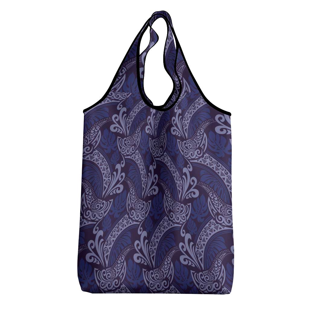 Deep Blue Monstera Grocery Bag Polynesian Tribal Pattern - Polynesian Pride
