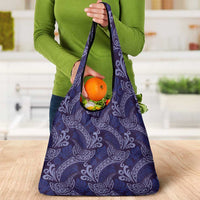 Deep Blue Monstera Grocery Bag Polynesian Tribal Pattern - Polynesian Pride