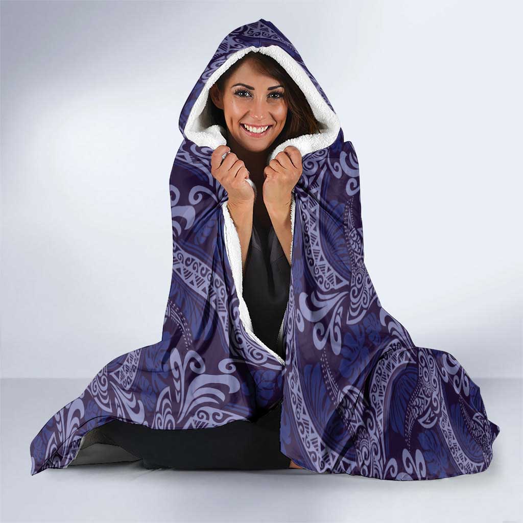 Deep Blue Monstera Hooded Blanket Polynesian Tribal Pattern - Polynesian Pride