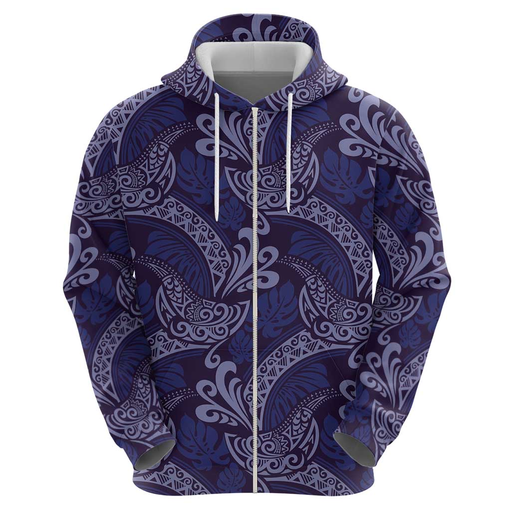 Deep Blue Monstera Hoodie Polynesian Tribal Pattern - Polynesian Pride