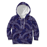 Deep Blue Monstera Kid Hoodie Polynesian Tribal Pattern - Polynesian Pride
