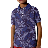 Deep Blue Monstera Kid Polo Shirt Polynesian Tribal Pattern - Polynesian Pride
