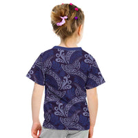 Deep Blue Monstera Kid T Shirt Polynesian Tribal Pattern - Polynesian Pride