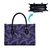 Deep Blue Monstera Leather Bag Polynesian Tribal Pattern - Polynesian Pride