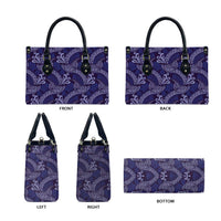 Deep Blue Monstera Leather Bag Polynesian Tribal Pattern - Polynesian Pride